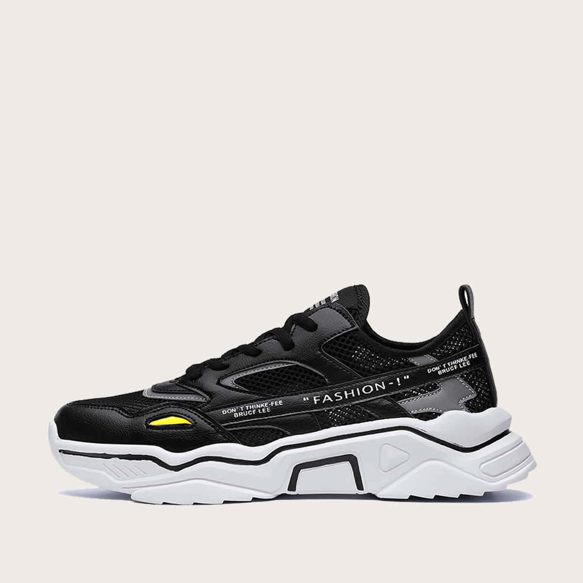 

Guys Letter Graphic Mesh Panel Chunky Sneakers, Black