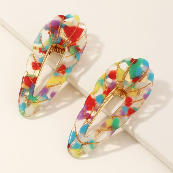 

2pcs Colorful Water Drop Shaped Hair Clip, Multicolor
