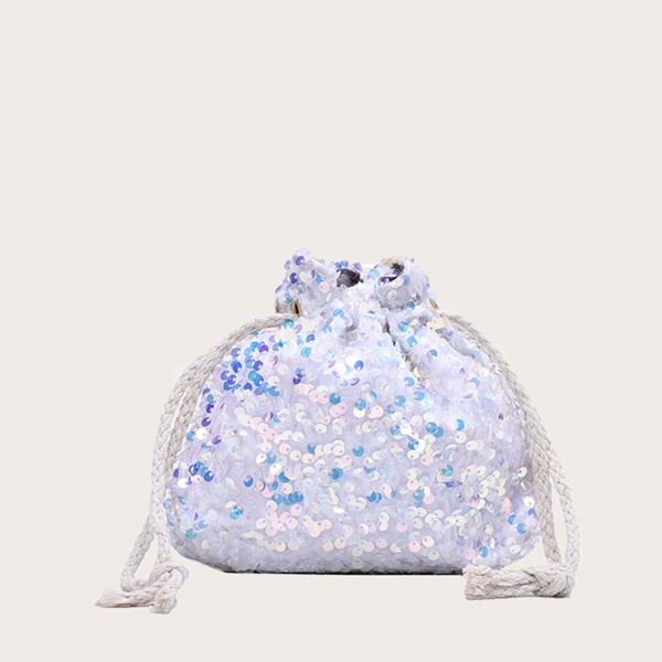 

Girls Sequin Decor Drawstring Decor Crossbody Bag, Silver