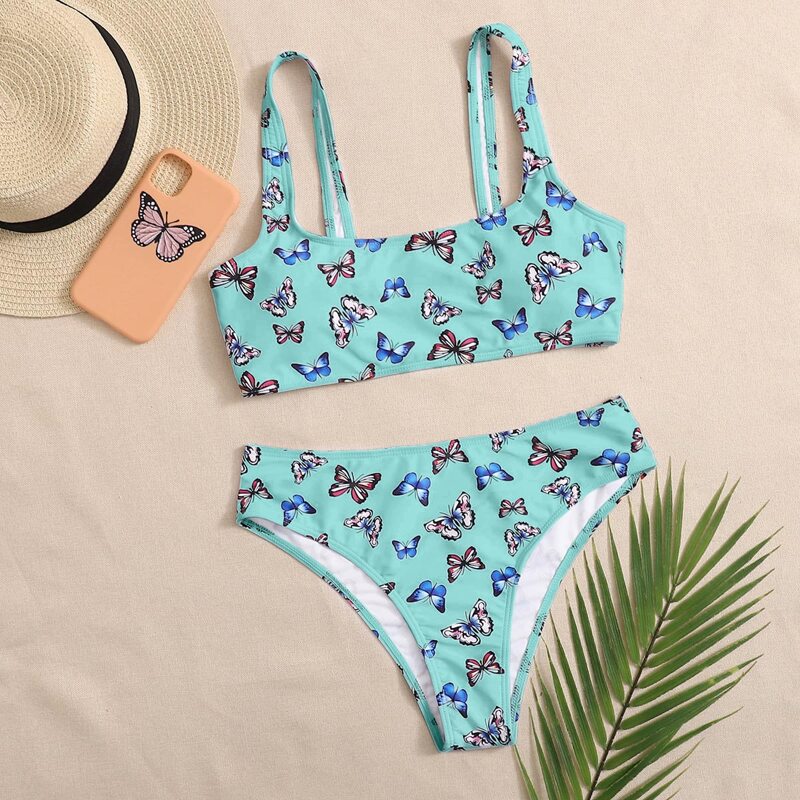 

Butterfly Print Bikini Swimsuit, Mint blue