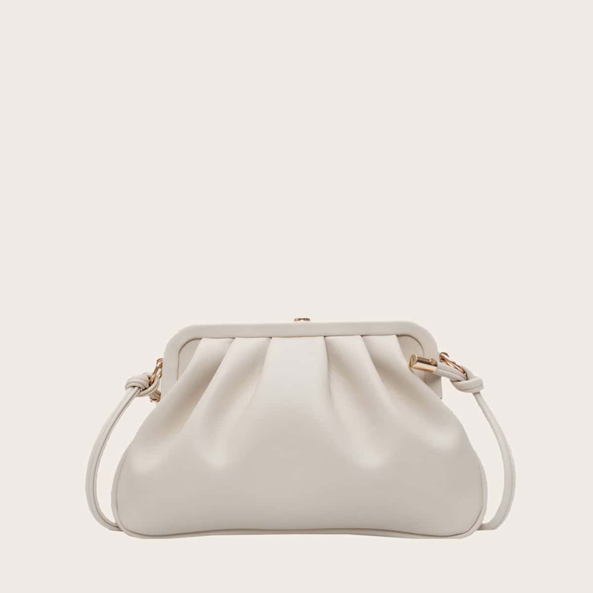

Minimalist Clip Top Ruched Bag, White