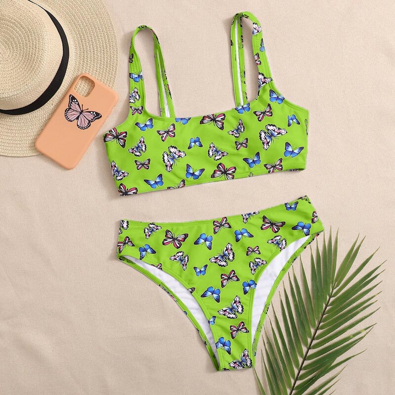 

Butterfly Print Bikini Swimsuit, Bright lime green