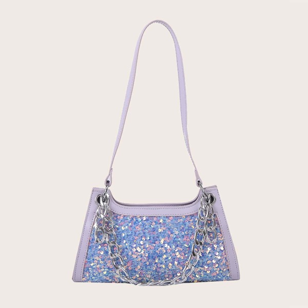 

Sequin Decor Tote Bag With Chain Handle, Purple