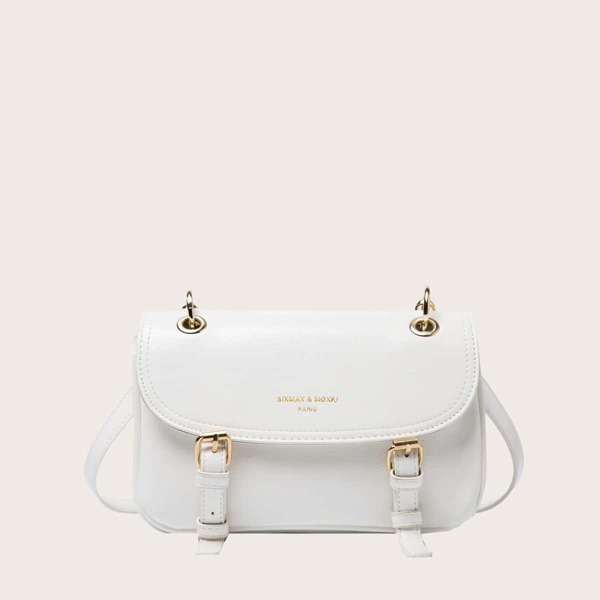 

Letter Graphic Flap Crossbody Bag, White