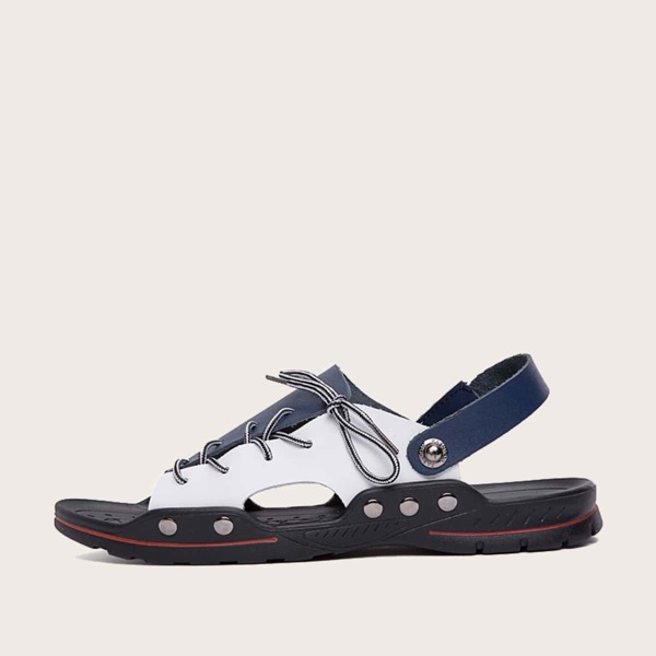 

Men Studded Decor Lace-up Sandals, Blue