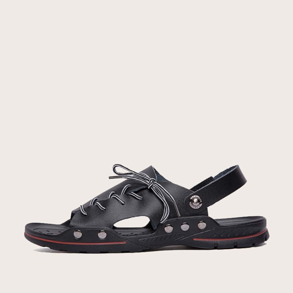 

Men Studded Decor Lace-up Sandals, Black