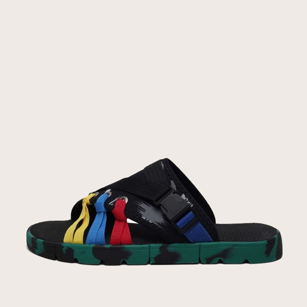 

Men Color Block Cut-out Slides, Black
