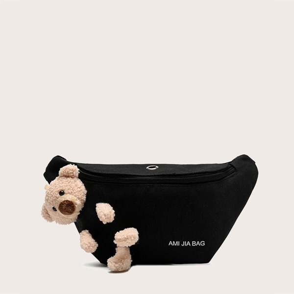 

Girls Cartoon Bear Decor Fanny Pack, Black