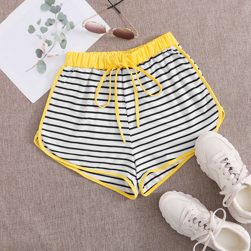 

Striped Contrast Binding Dolphin Shorts, White