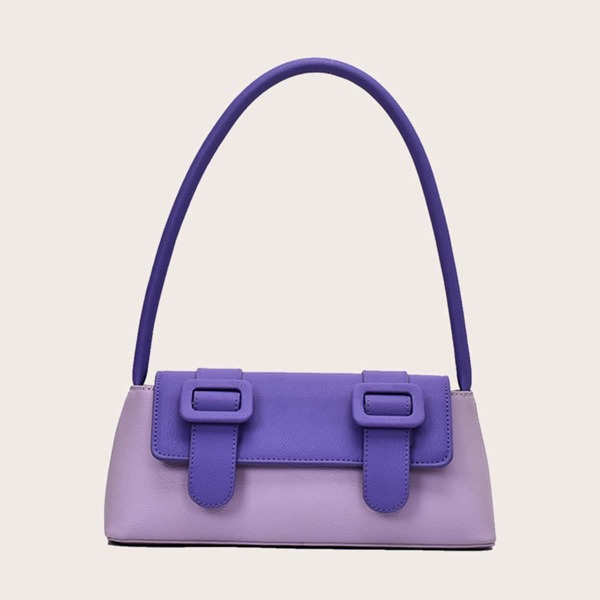 

Buckle Decor Colorblock Tote Bag, Purple