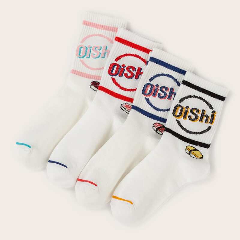 

4pairs Letter Graphic Socks, Multicolor