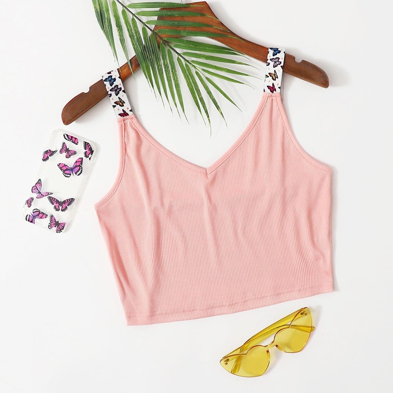 

Butterfly Print Strap Cami, Baby pink