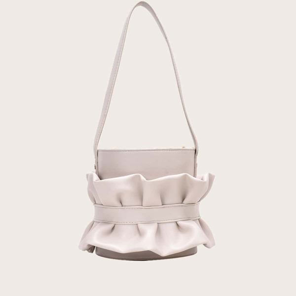 

Ruffle Decor Bucket Bag, White