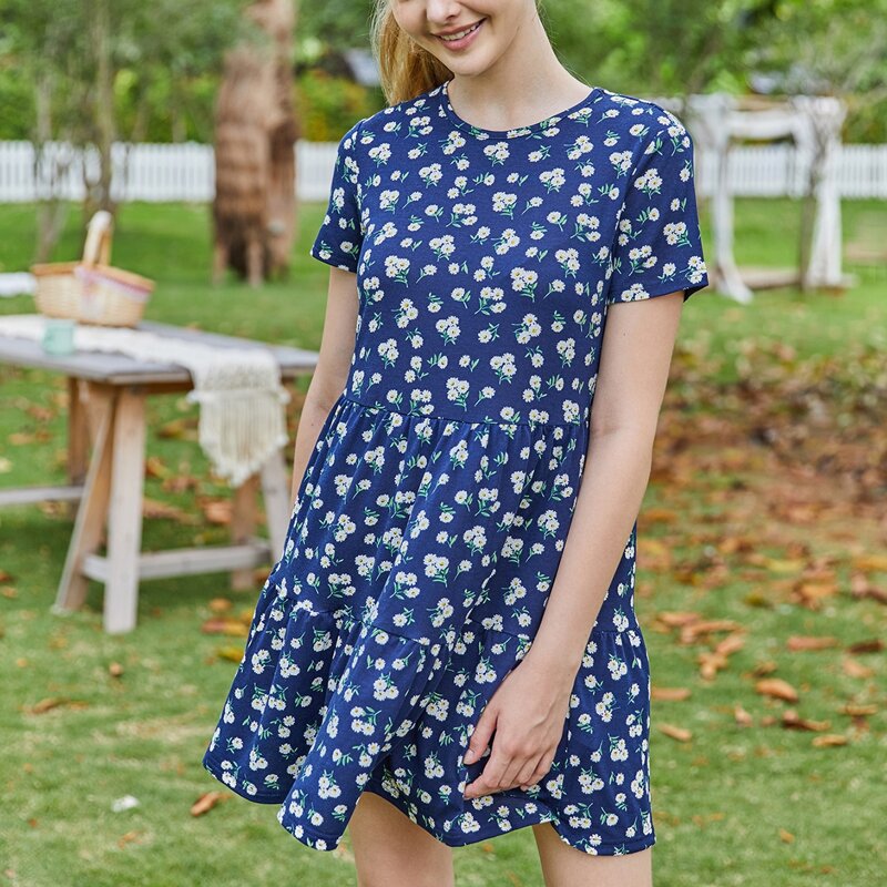 

Ditsy Floral A-line Dress, Navy blue