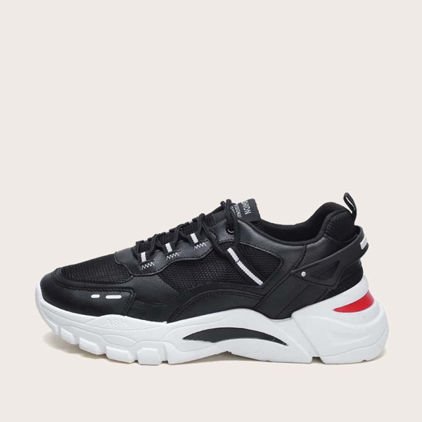 

Men Mesh Panel Chunky Sneakers, Black