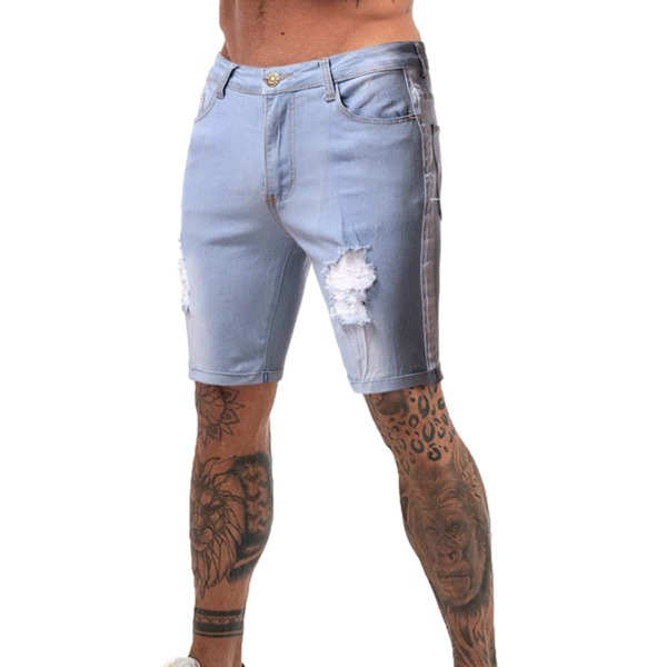 

Men Ripped Washed Denim Shorts, Light wash