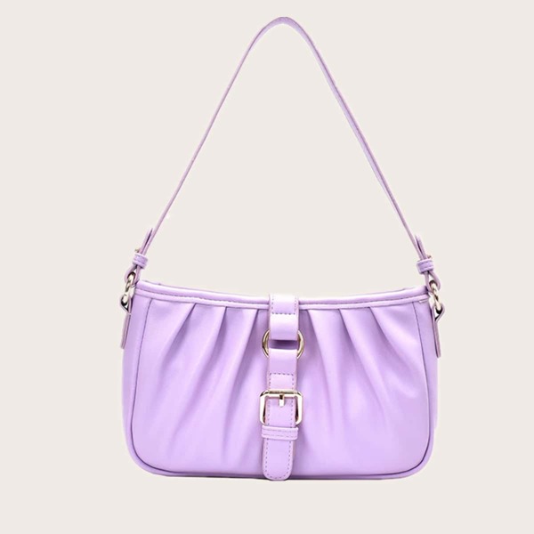 

Buckle Decor Ruched Baguette Bag, Purple