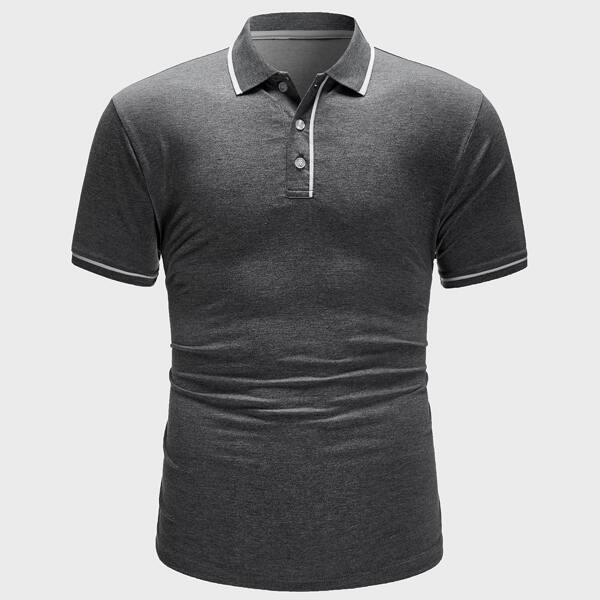 

Men Contrast Binding Polo Shirt, Dark grey