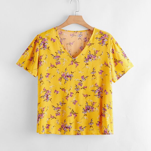 

Plus Ditsy Floral Print Blouse, Yellow