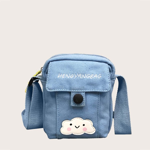

Girls Cartoon Appliques Crossbody Bag, Blue