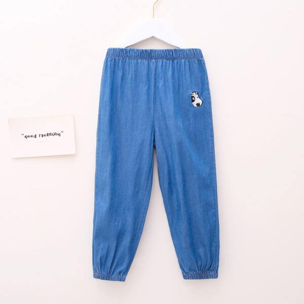 

Toddler Boys Dog Embroidered Jeans, Medium wash