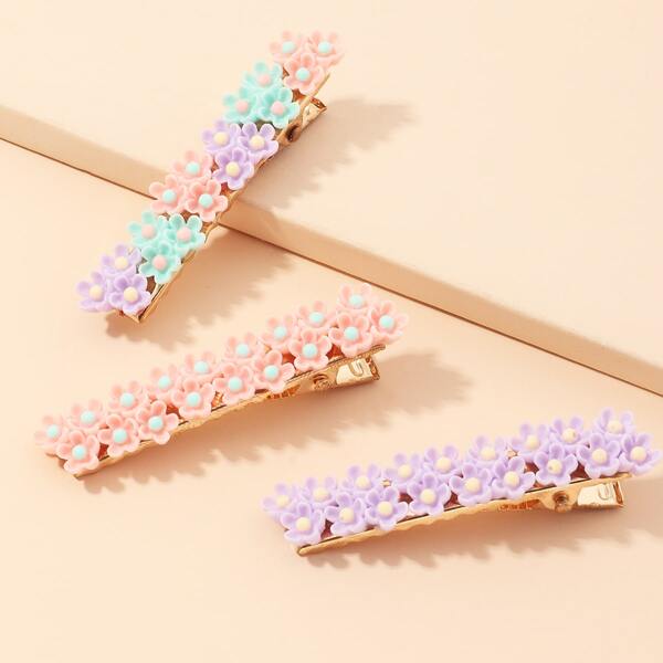 

3pcs Flower Decor Hair Clip, Multicolor