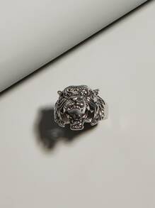 Men Tiger Design Ring - Silver - View 1