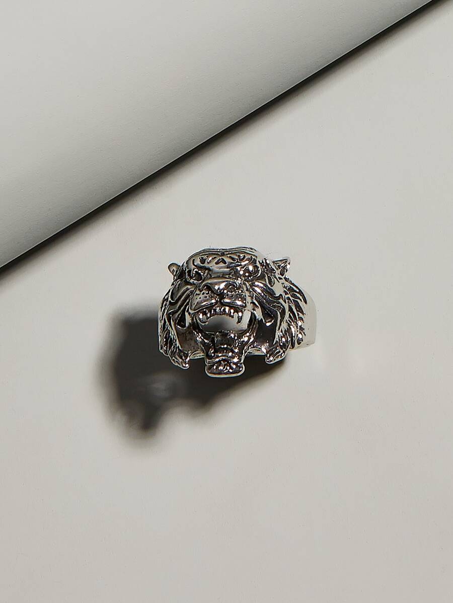 Men Tiger Design Ring - Silver - View 1