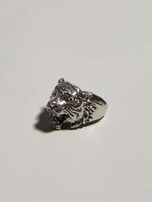 Men Tiger Design Ring - Silver - View 2