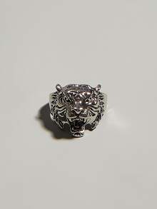 Men Tiger Design Ring - Silver - View 3