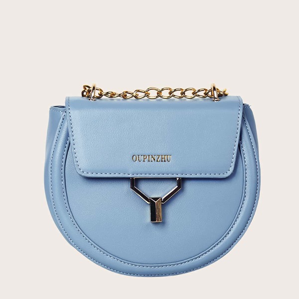 

Letter Graphic Flap Chain Crossbody Bag, Blue