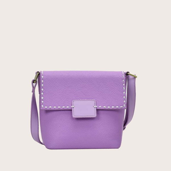 

Stitch Trim Flap Crossbody Bag, Purple
