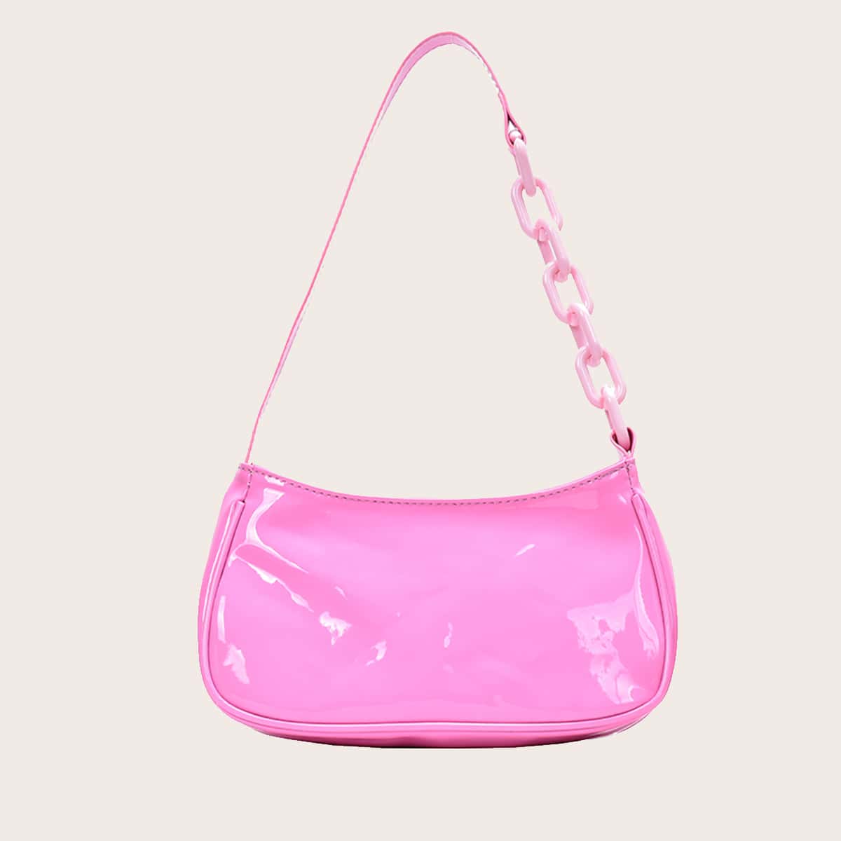 

Minimalist Patent Leather Baguette Bag, Rose red