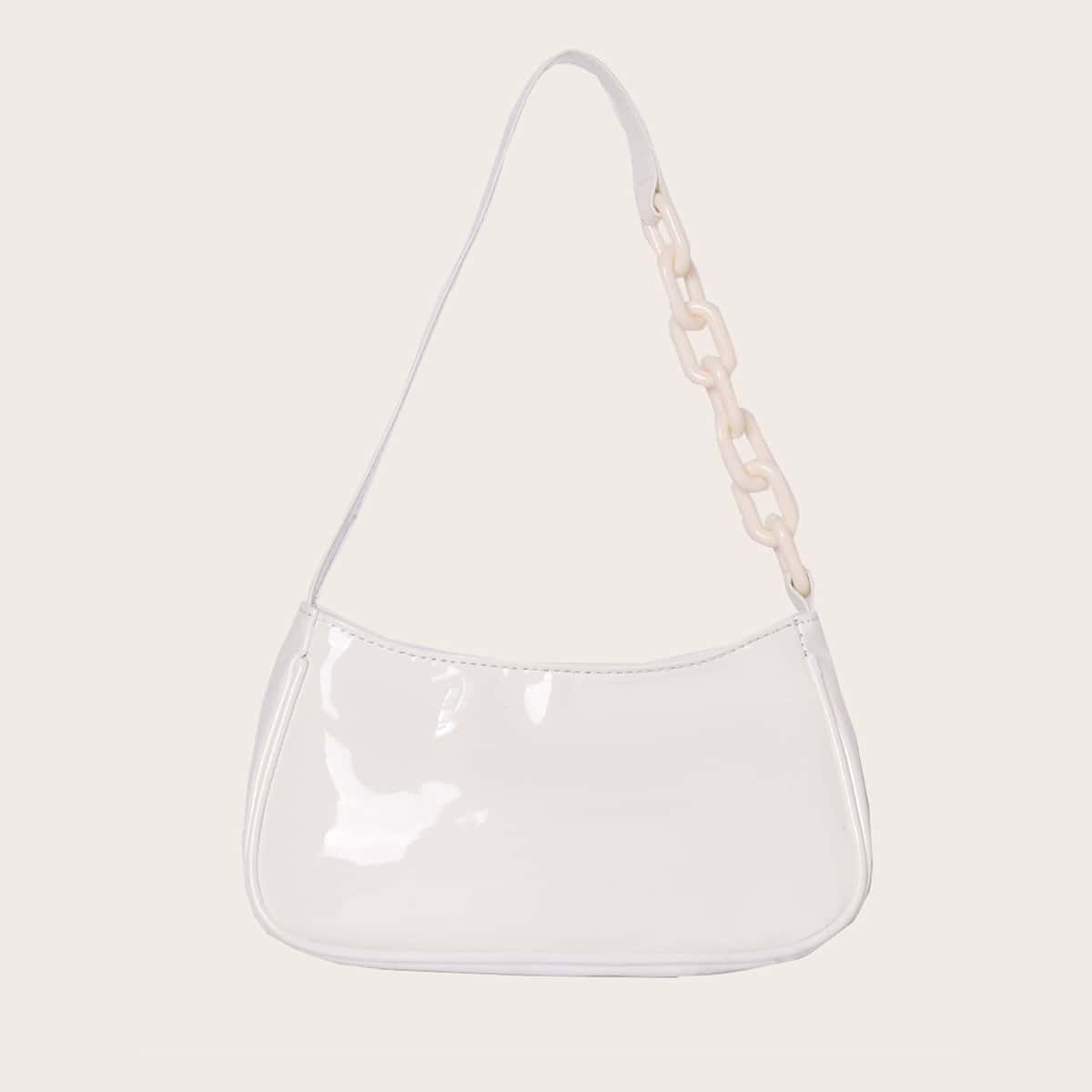 

Minimalist Patent Leather Baguette Bag, White