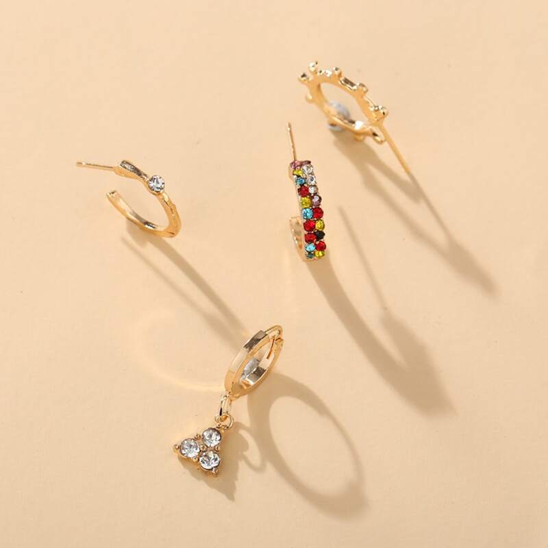 

4pcs Rhinestone Decor Earring, Gold