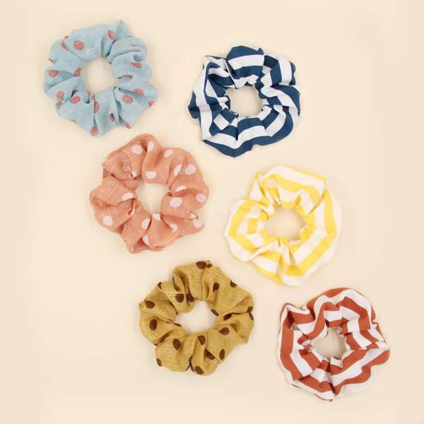 

6pcs Striped Pattern Scrunchie, Multicolor