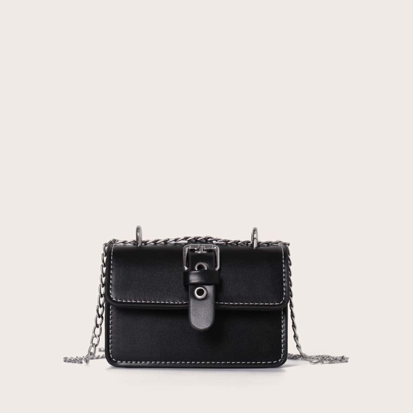 

Mini Eyelet Buckle Decor Flap Crossbody Bag, Black