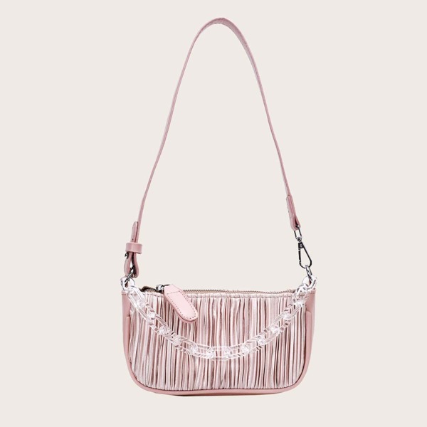 

Ruched Shoulder Bag With Chain Handle, Pink