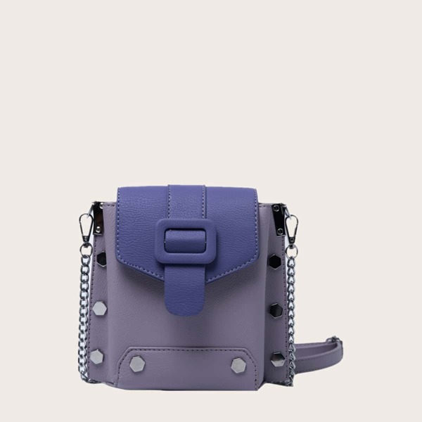

Studded Decor Flap Crossbody Bag, Purple