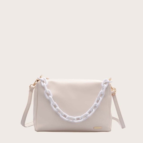

Minimalist Tote Bag With Chain Handle, White
