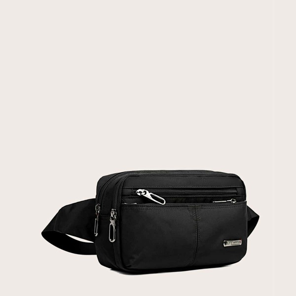 

Men Double Zip Detail Fanny Pack, Black