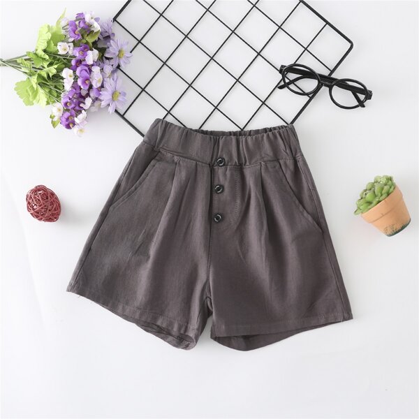 

Boys Button Front Elastic Waist Shorts, Mocha brown
