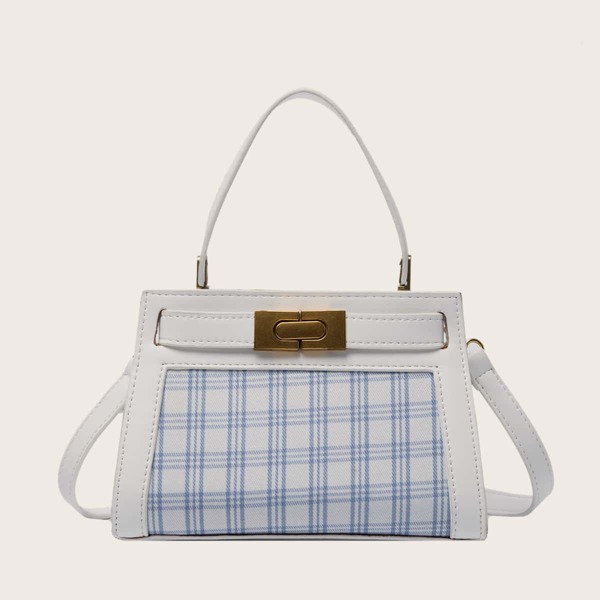 

Plaid Satchel Bag, Blue