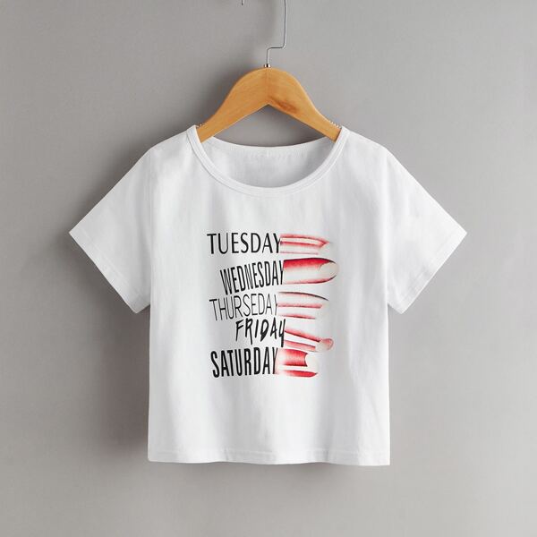 

Toddler Girls Letter And Lipstick Print Tee, White