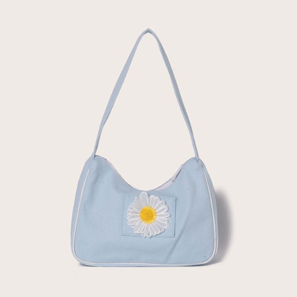 

Floral Appliques Baguette Bag, Blue