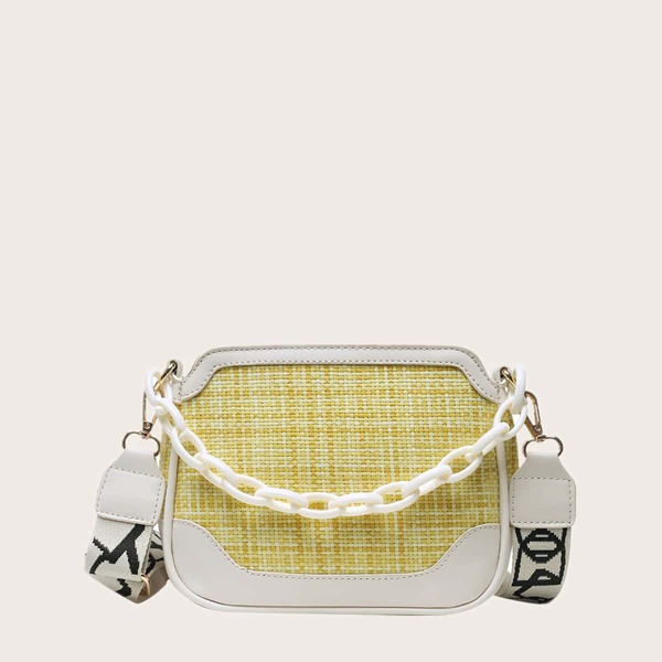

Braided Satchel Bag With Chain Handle, Yellow