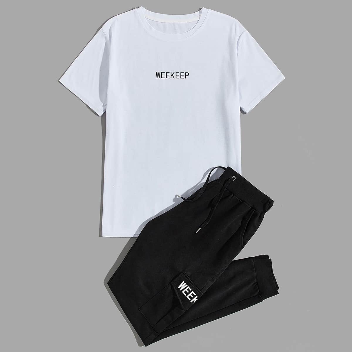 

Guys Letter Graphic Tee & Drawstring Pants, Black and white