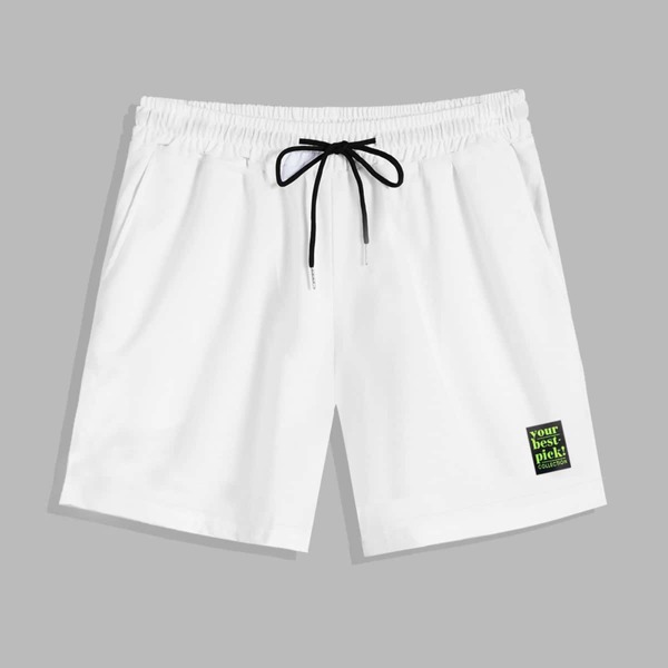 

Men Letter Graphic Drawstring Waist Shorts, White