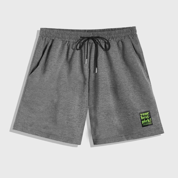 

Men Letter Graphic Drawstring Waist Shorts, Grey