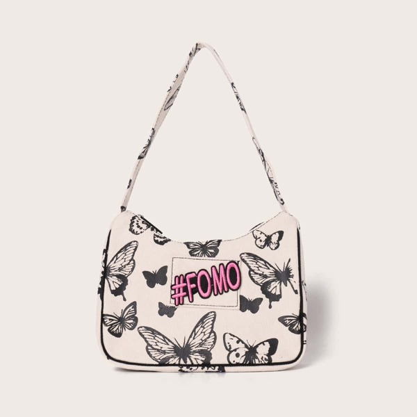 

Butterfly Graphic Baguette Bag, Beige